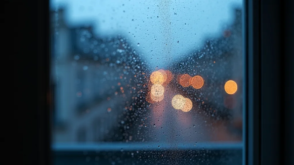 fenetre en verre depoli avec ville floue a Amiens